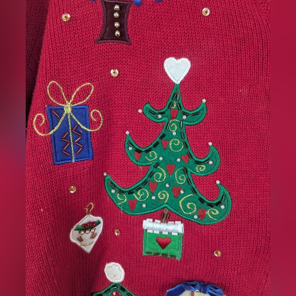 Tiara International Christmas Collection Size XL Beaded/Sequin Cardigan Sweater - Picture 9 of 16